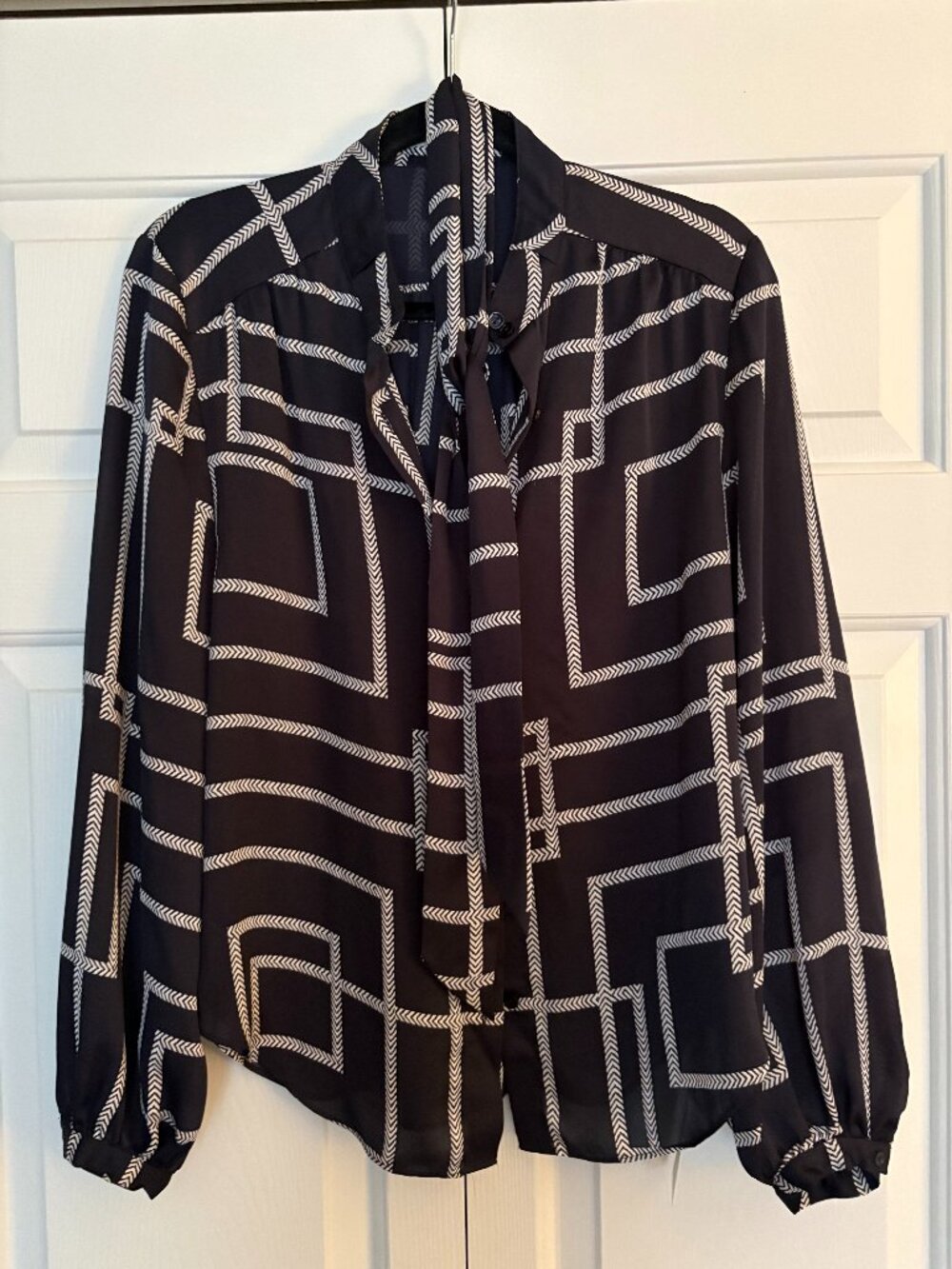 Joie Lutana Navy Blue Geometric Balloon Sleeve Blouse